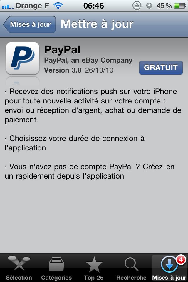 L’application iPhone de Paypal vous envois du push