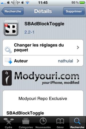 SBAdBlockToggle : Toggle SBsetting pour enlever toutes les pub ( cydia , applis … )