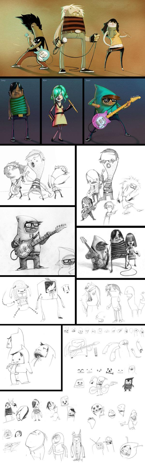 25 illustrations et leurs crayonnés pour le design de personnages