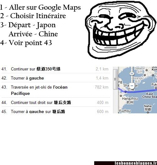 Image drôle - Google Maps - Aller du Japon en Chine