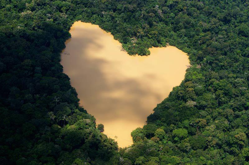 Cette photo immortalise un lac en forme de cœur à Manaus, située au cœur de l’Amazonie.