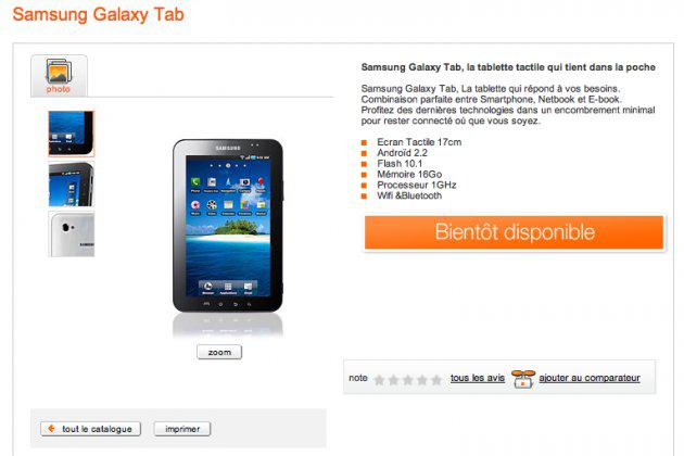 La Samsung Galaxy Tab disponible en France