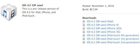 IOS 4.2 Golden Master est disponible…