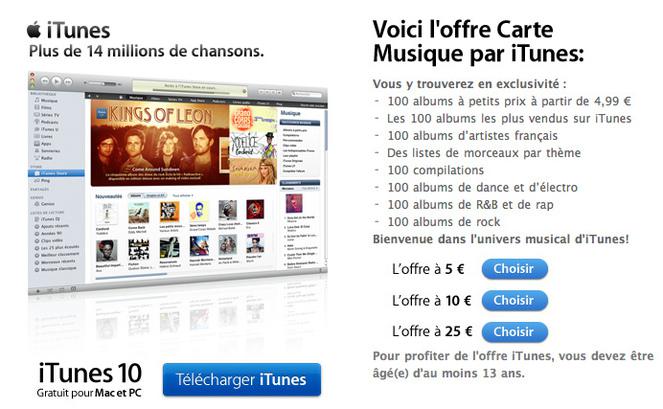 L'offre « Carte Musique » par iTunes...