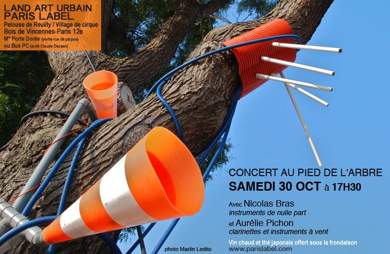 Land art urbain : concert dans arbre musical de nicolas bras - paris label - photo marlin ledito