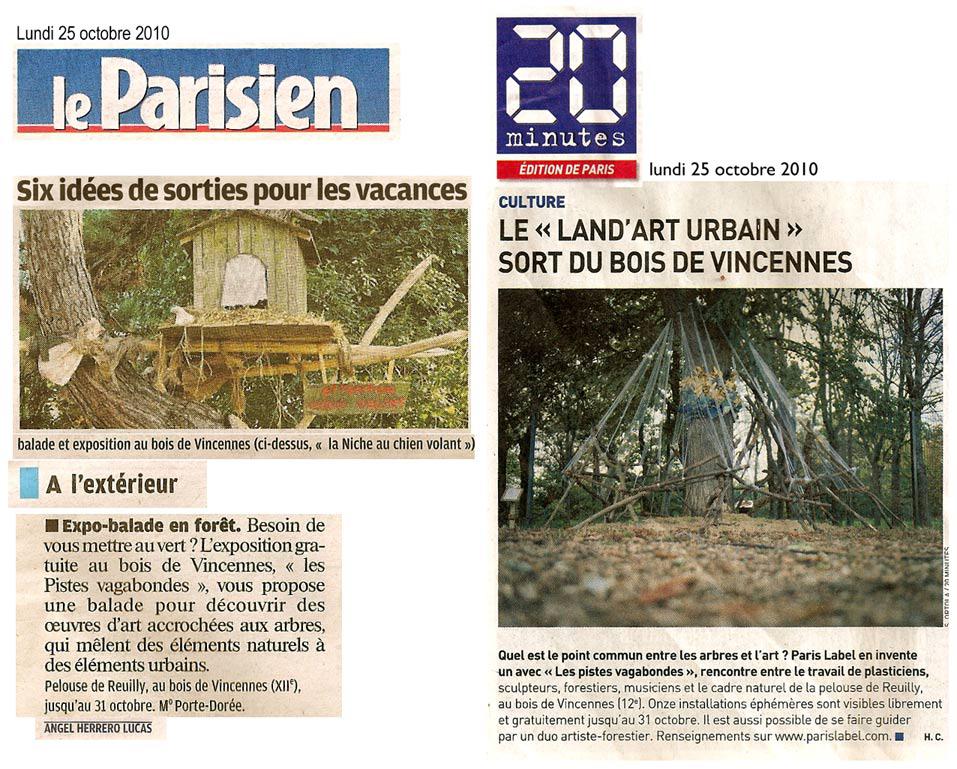 articles presse pour land art urbain de paris label dans le Parisien et le journal 20 minutes