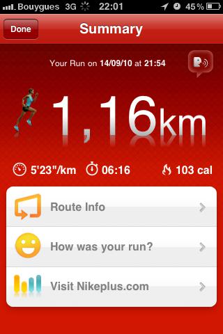 Test de l’application ‘Nike+ GPS’ pour iPhone