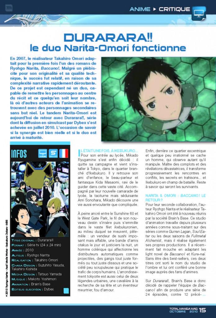 Durarara !! Le retour du duo Narita-Omori