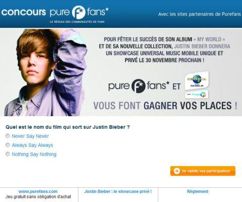 Justin Bieber ... Gagne tes places pour son concert privé sur Purefans