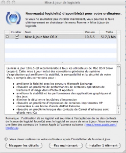 Mise à jour Mac OS X 10.6.5 en ligne.