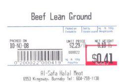 Universal Product Code - Beef Lean Ground
