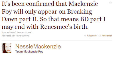 Pas de Mackenzie Foy dans le premier Breaking Dawn