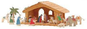 Creche de noel étable en bois et figurine