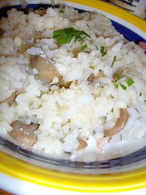 Risotto lardons et champignons.