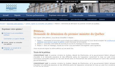 Une pétition pour la démission du premier ministre du Québec