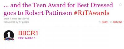 Robert Pattinson remporte deux prix aux Teen BBC Radio 1 !