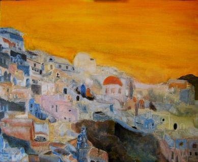 Un cours gratuit de peinture à l'huile : Santorin le soir