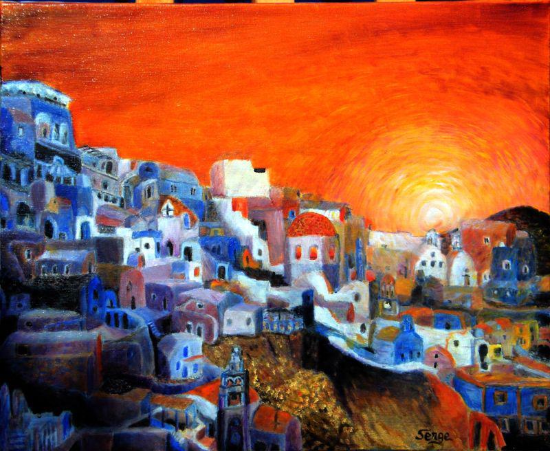 Un cours gratuit de peinture à l'huile : Santorin le soir