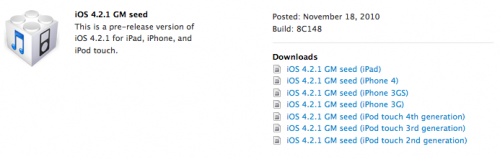 [Rappel]: L’iOS 4.2.1 devrait être disponible le 24 Novembre