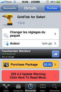 Gridtab 1.0 : Safari façon iPad sur iPhone