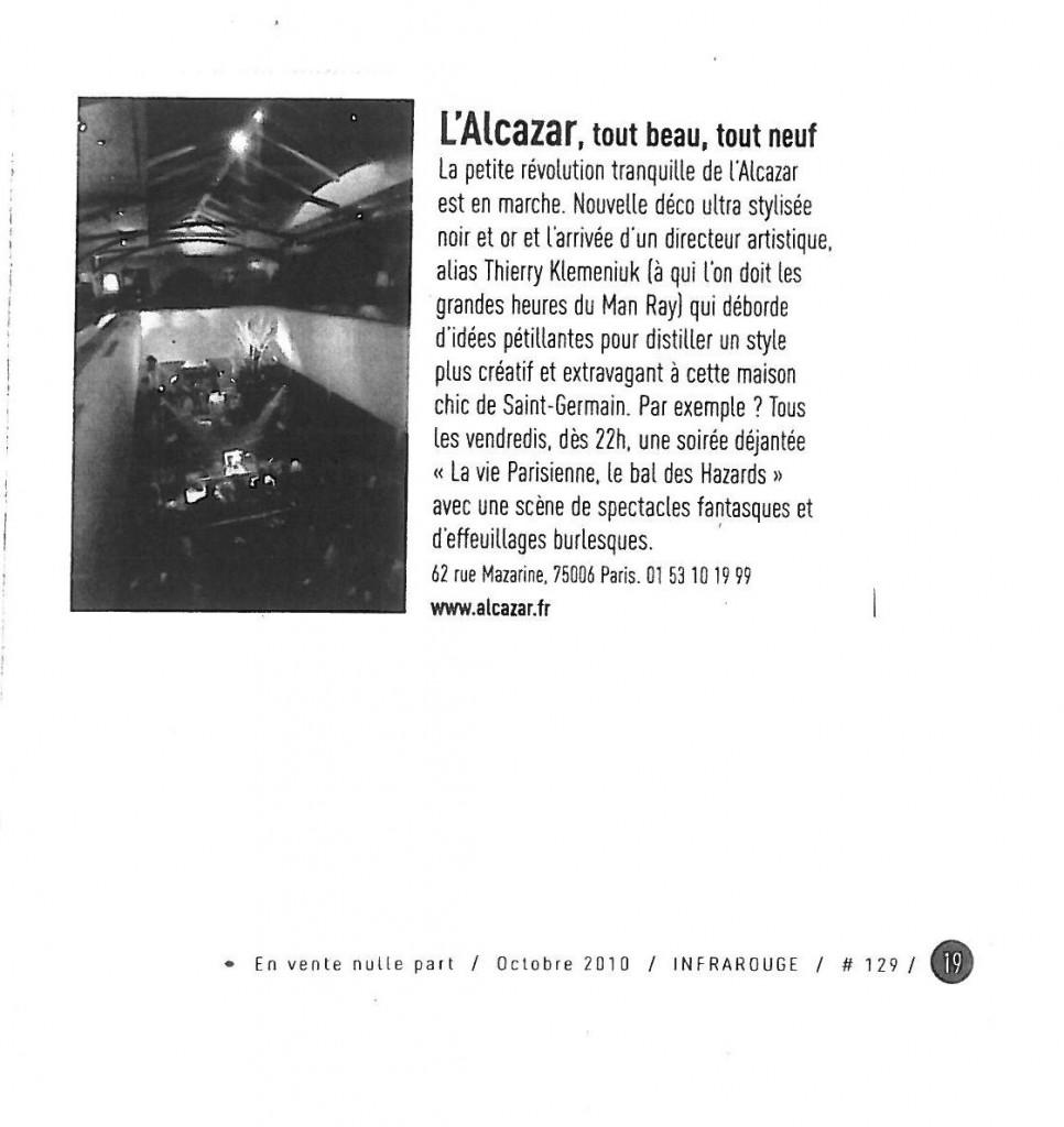 Restaurant Alcazar – La presse en parle…Infrarouge