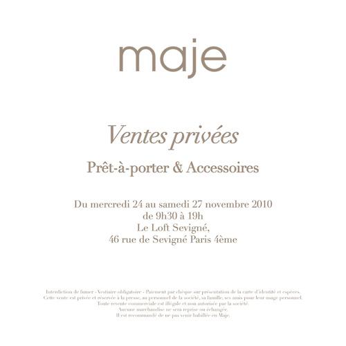 Vente privée Maje  Du mercredi 24 au samedi 27 novembre, de 9h30...