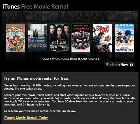 iTunes : des codes pour louer des films gratuitement