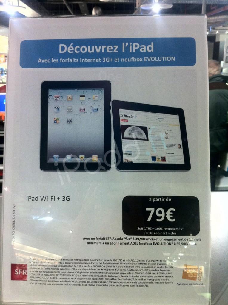 Avec SFR et Fnac, l’iPad 3G est à partir de 79 euros
