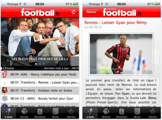 FranceFoot et L’Equipe.fr pour iPhone gratuits