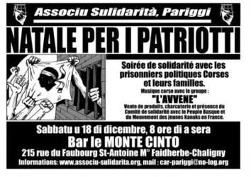 L'Associu Sulidarità à Paris, organise une soirée de soutien aux Prisonniers Politiques Corses ce soir à Paris