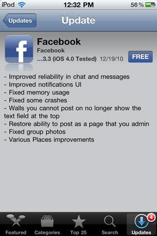 L’application Facebook ce met à jour en Version 3.3.3