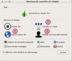 Vidalia, panneau de contrôle pour Tor