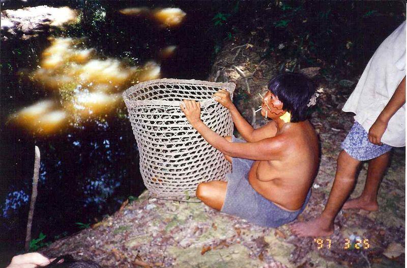 Yanomamo women with fishing basket