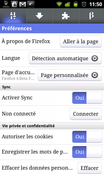 Firefox 4 beta débarque sur l’Android Market.