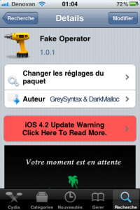 Fake Operator: Personnaliser le nom de l’opérateur iOS4