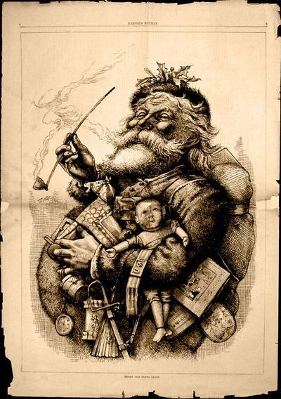 Dessin du Père Noël par Thomas Nast pour Harper's Weekly, 1868.