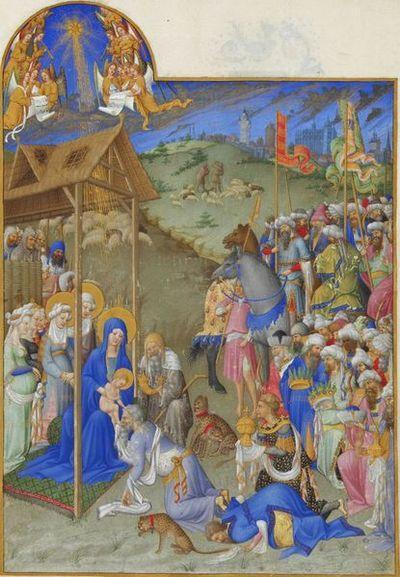 La Nativité dans 'Les Très Riches Heures' du duc de Berry, XVe siècle.