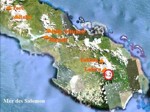Séisme de magnitude 6.2 sur l'île Bougainville au pied du volcan bouclier pyroclastique Loloru...