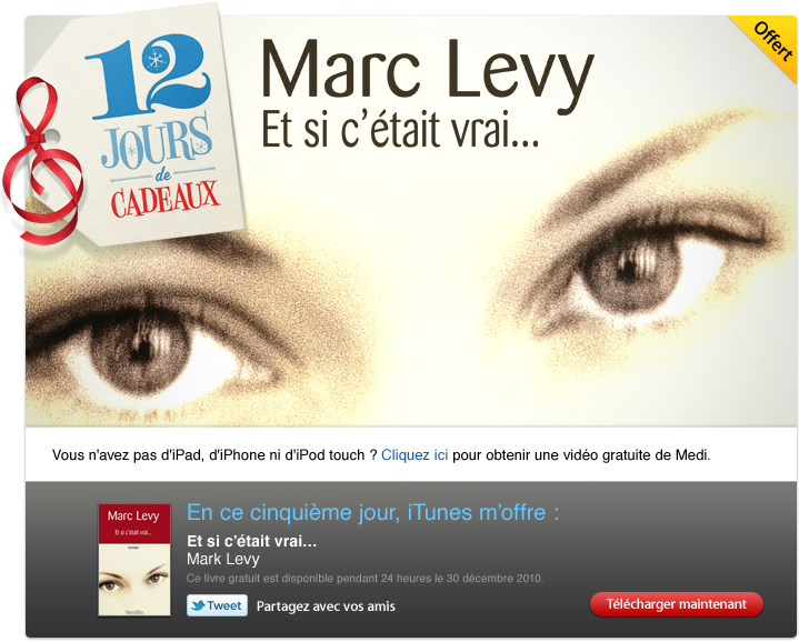 [iTunes] 12 jours de cadeaux : Marc Levy. Et si c’était vrai…
