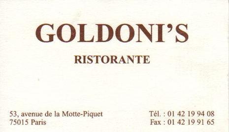 carte de visite du goldoni's restaurant italien