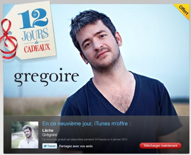 12 jours de cadeaux iTunes : Lâche de Grégoire offert