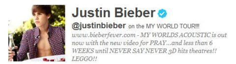 Justin Bieber ... En février 2011, il deviendra la star la plus suivie sur Twitter