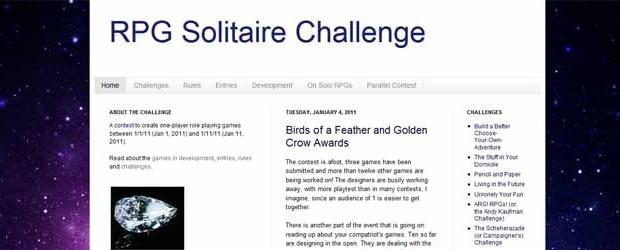 
<p>C’est peut-être bizarre comme idée, mais oui, il existe un projet de création de jeu de rôle solitaire… Pas en solo, avec un Meneur de Jeu et un Joueur, mais en complète solitude : un joueur, un point c’est tout !</p>
<p>A l’origine du projet une gameuse du Massachusetts : Emily Boss. Le Projet s’appelle : RPG Solitaire Challenge.</p>
<p>Il s’agit d’un concours : Un concours pour créer un jdr à un joueur  entre le  1/1/11 (1 janvier 2011) et le 1/11/11 [...]