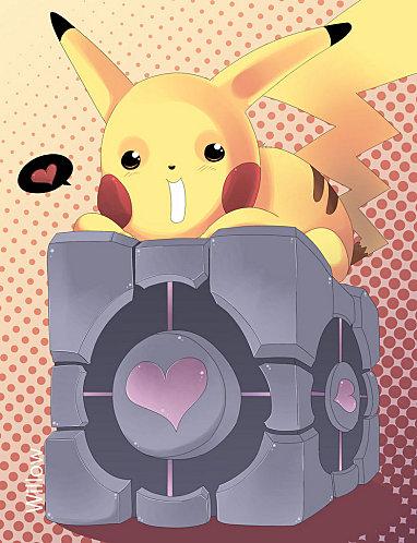Pikachu_and_the_Companion_Cube_by_Willow_San.jpg