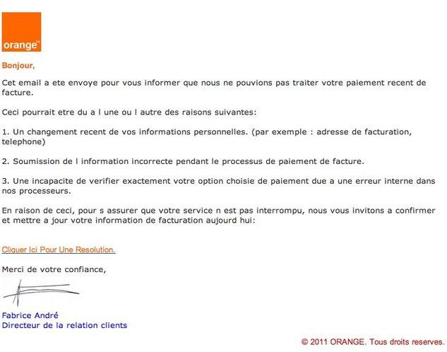 SPAM: Attention aux faux mails Orange demandant la mise à jour des données