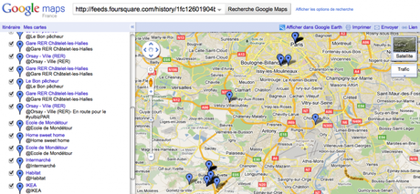 Générer la carte de ses déplacements Foursquare avec Google Maps