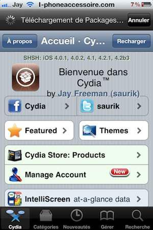 Cydia : « Manage Account » pour gérer vos achats Cydia store