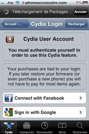 Cydia : « Manage Account » pour gérer vos achats Cydia store