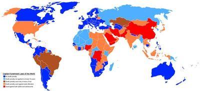 Carte 2009 des peines de morts. En rouge, les pays où les mineurs sont exécutés. Illustration originale (c) Stw