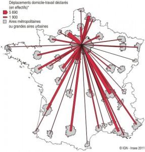 flux domicile travail entre Paris et la Province